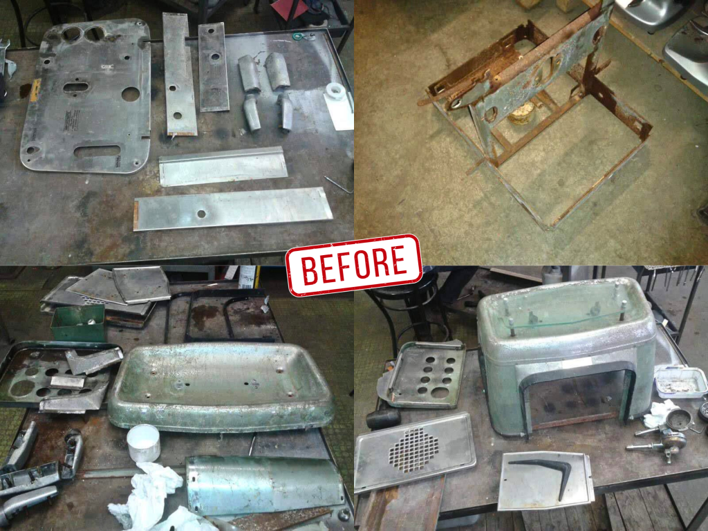 Macchina per caffè espresso Faema E61 a 1 gruppo, completamente restaurata, da collezione, nelle foto appare completamente smontata e pronta ad essere restaurata